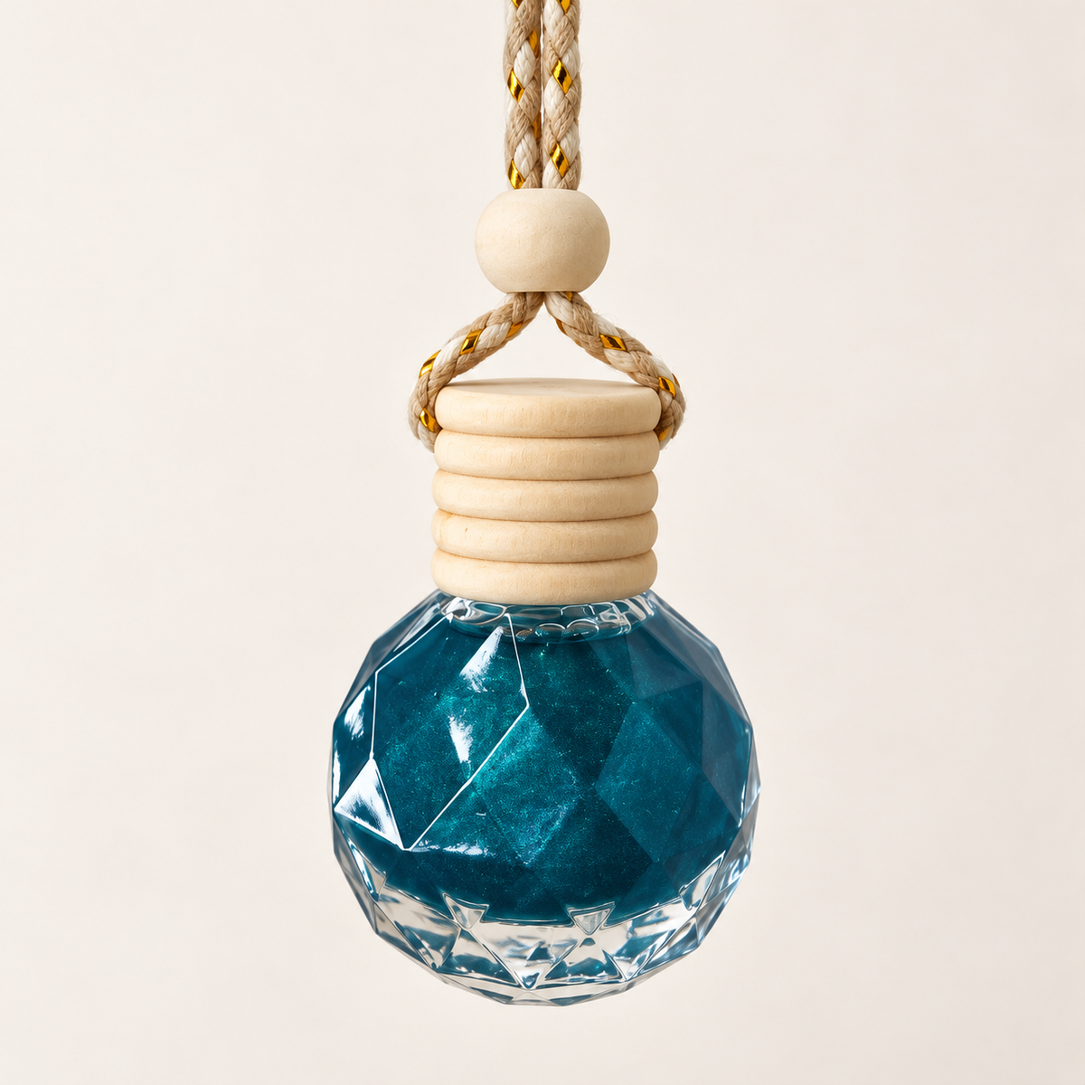 Brackleberry teal faceted glass diffuser with natural wood cap